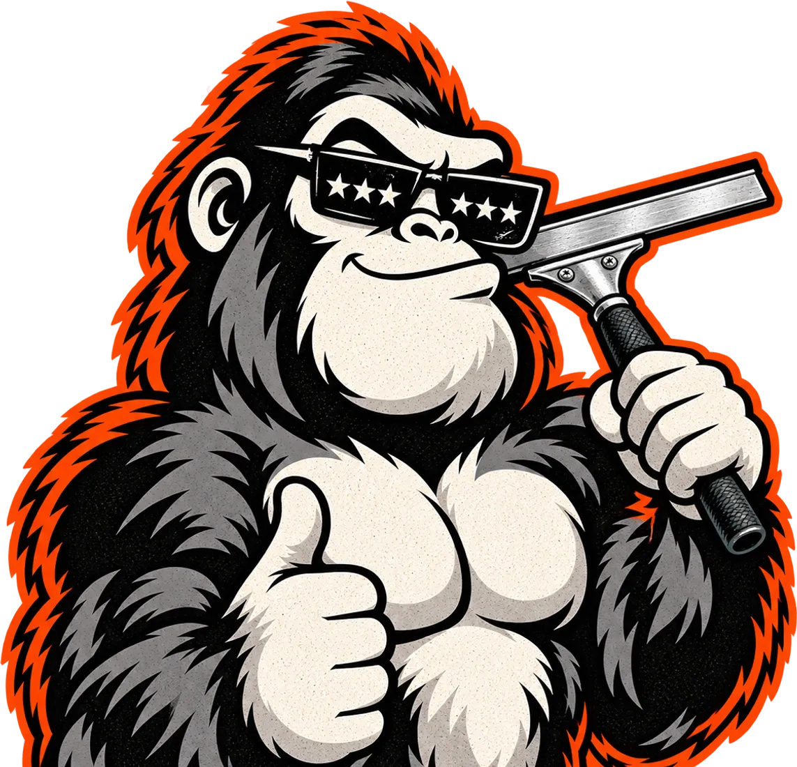 The Amplify Ape mascot holding a window squeegee and giving a thumbs-up
